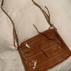 Tan Rebecca Minkoff crossbody bag with gold chain